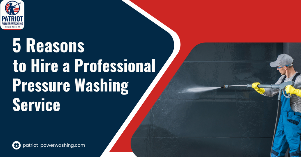Professional pressure washing technician cleaning exterior wall with high-pressure equipment
