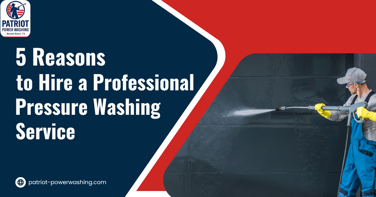 Professional pressure washing technician cleaning exterior wall with high-pressure equipment