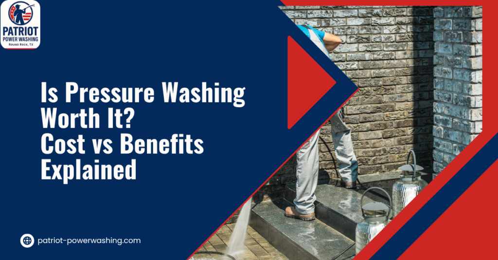 Professional pressure washing service cleaning brick steps and exterior wall - Is Pressure Washing Worth It Cost vs Benefits