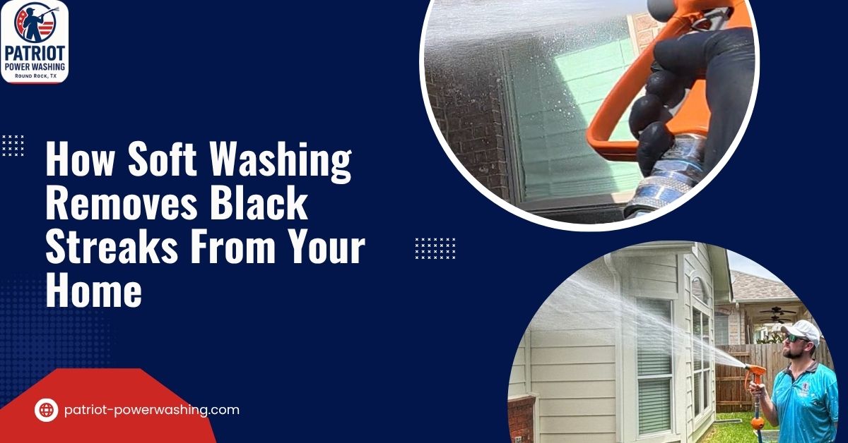 Soft washing a home exterior to remove black streaks and buildup