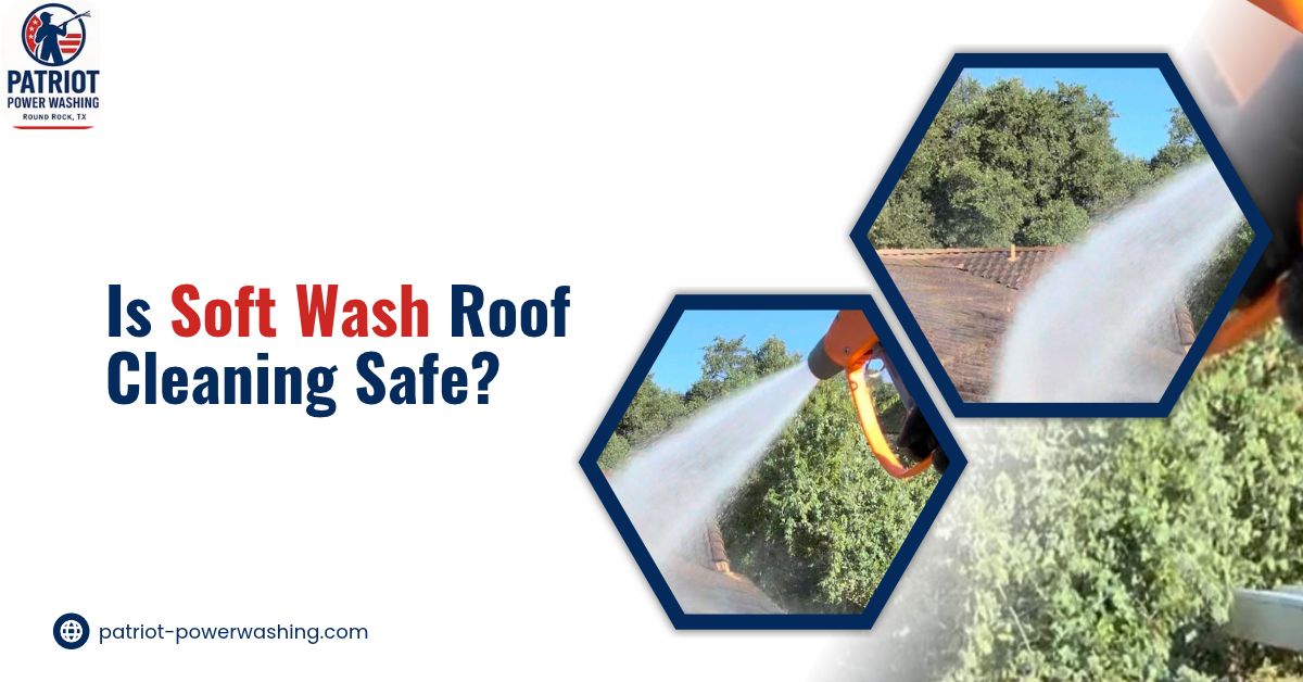 Soft wash roof cleaning on an asphalt shingle roof